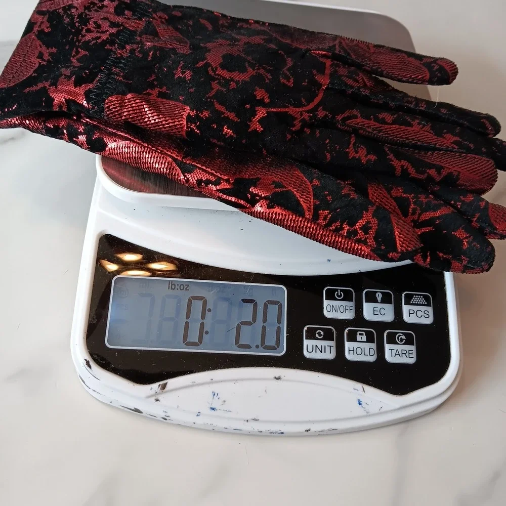 VTG Gloves S Black Metallic Red Floral Faux Fur Lined Holiday Party Whimsigoth